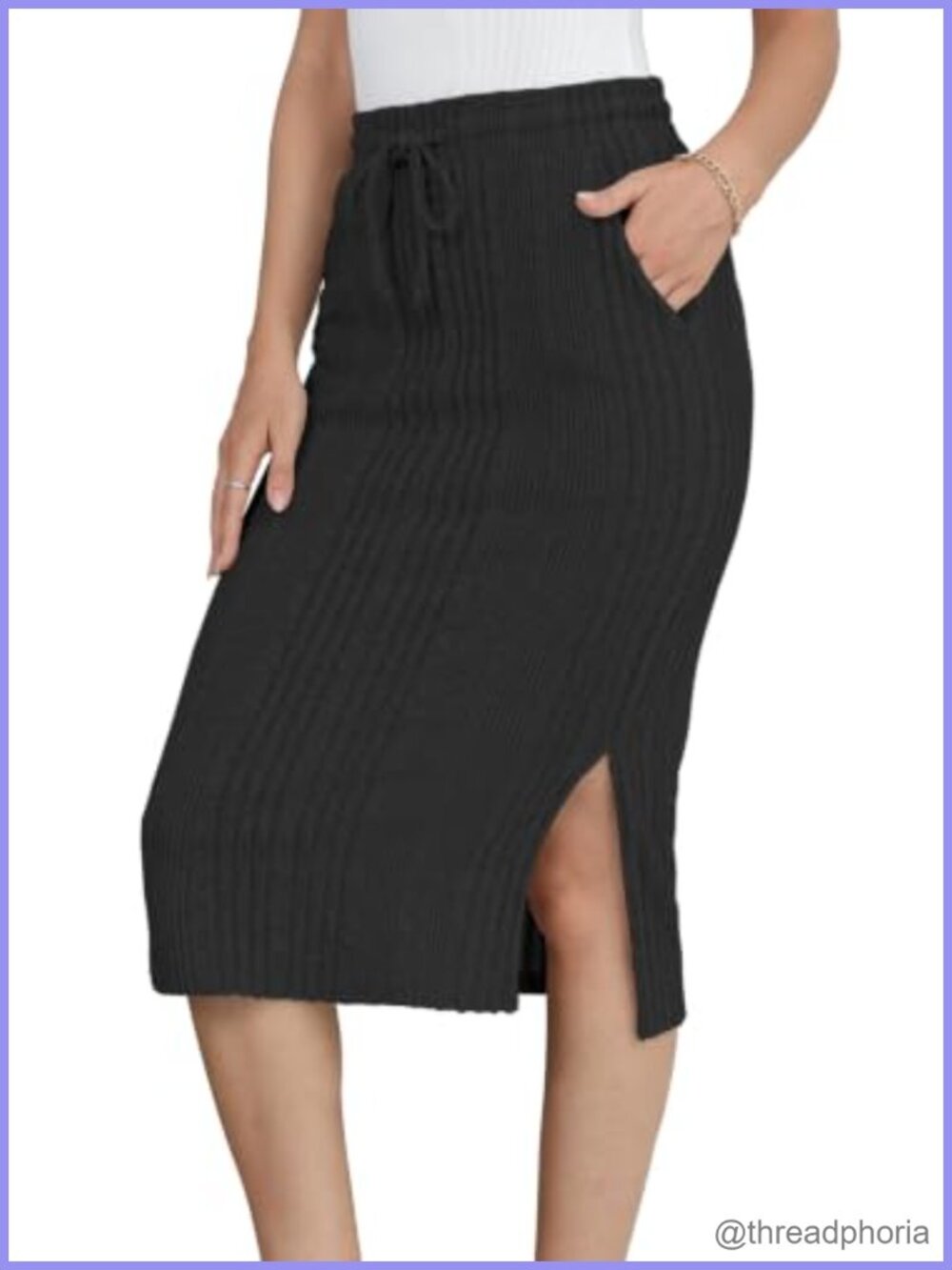 Women's High Waisted Pencil Midi Skirt with Slit and Pockets